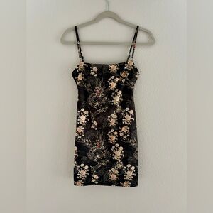 Urban Outfitters Dragon Floral Mini Dress Black Satin SP